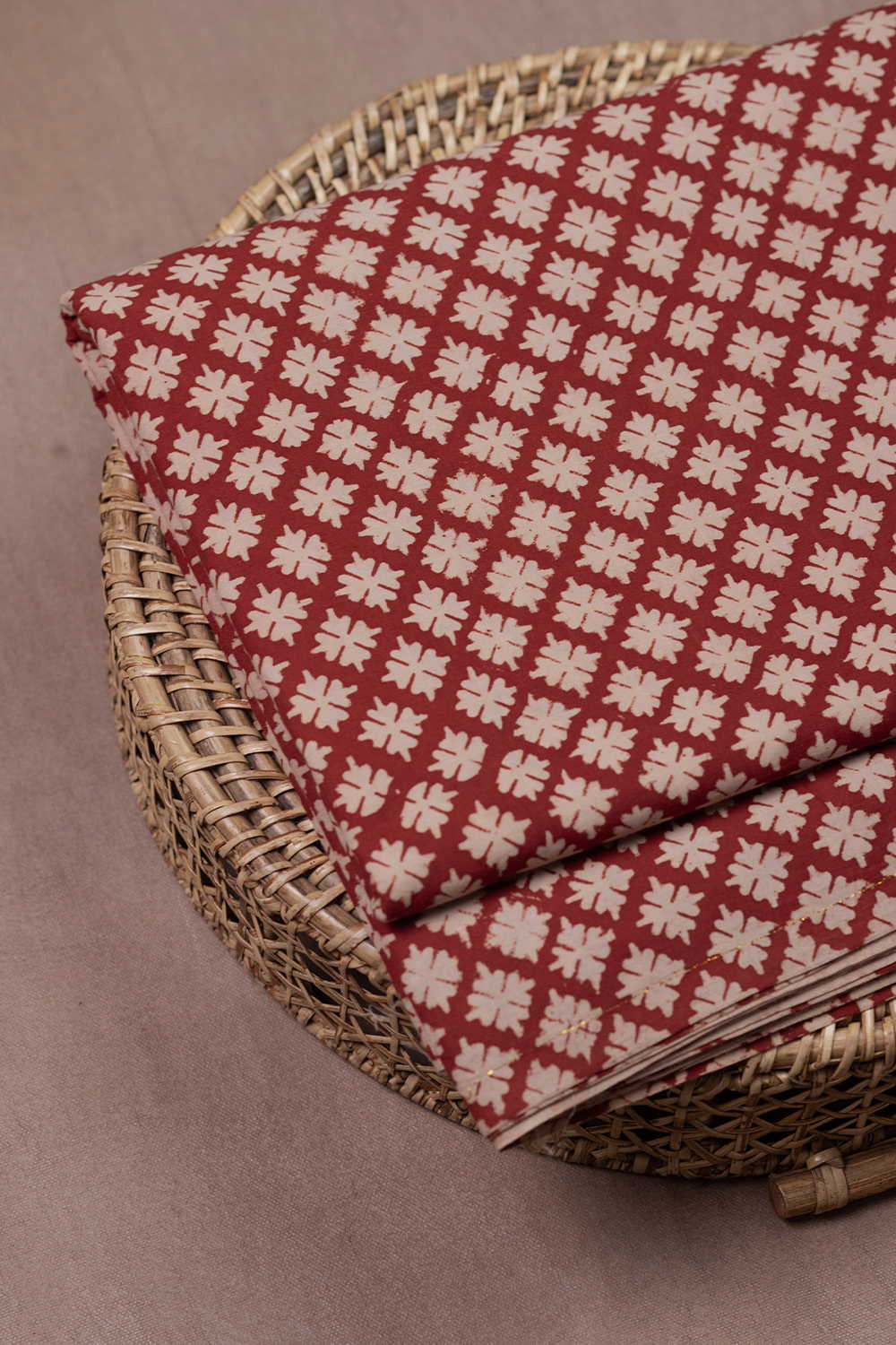 Rust Maroon Bagru Cotton Fabric - Image 2