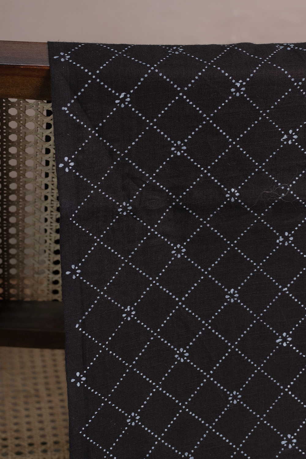 Patterned on Black Bagru Cotton Fabric