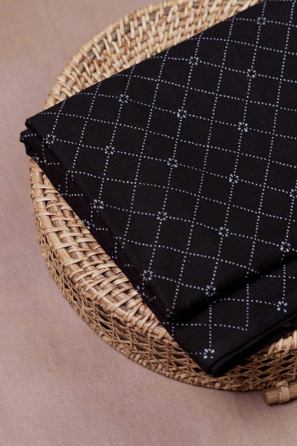 Patterned on Black Bagru Cotton Fabric - Image 2