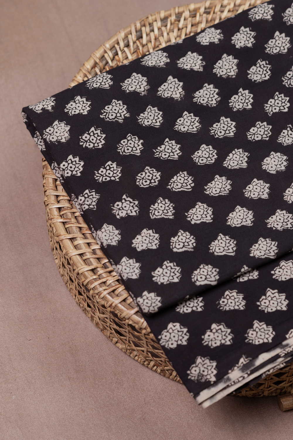 Motifs on Black Bagru Cotton Fabric
