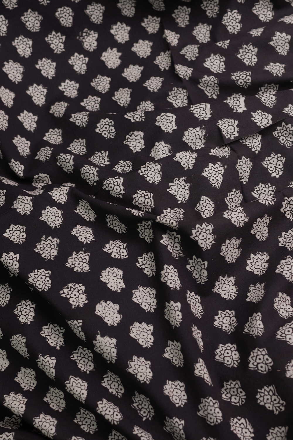 Motifs on Black Bagru Cotton Fabric - Image 3