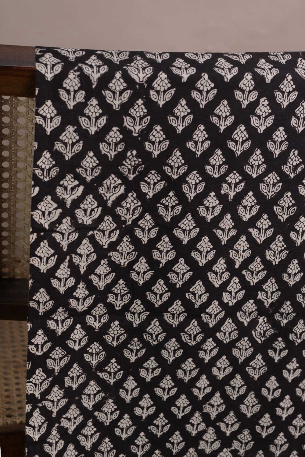 Florets on Black Bagru Cotton Fabric