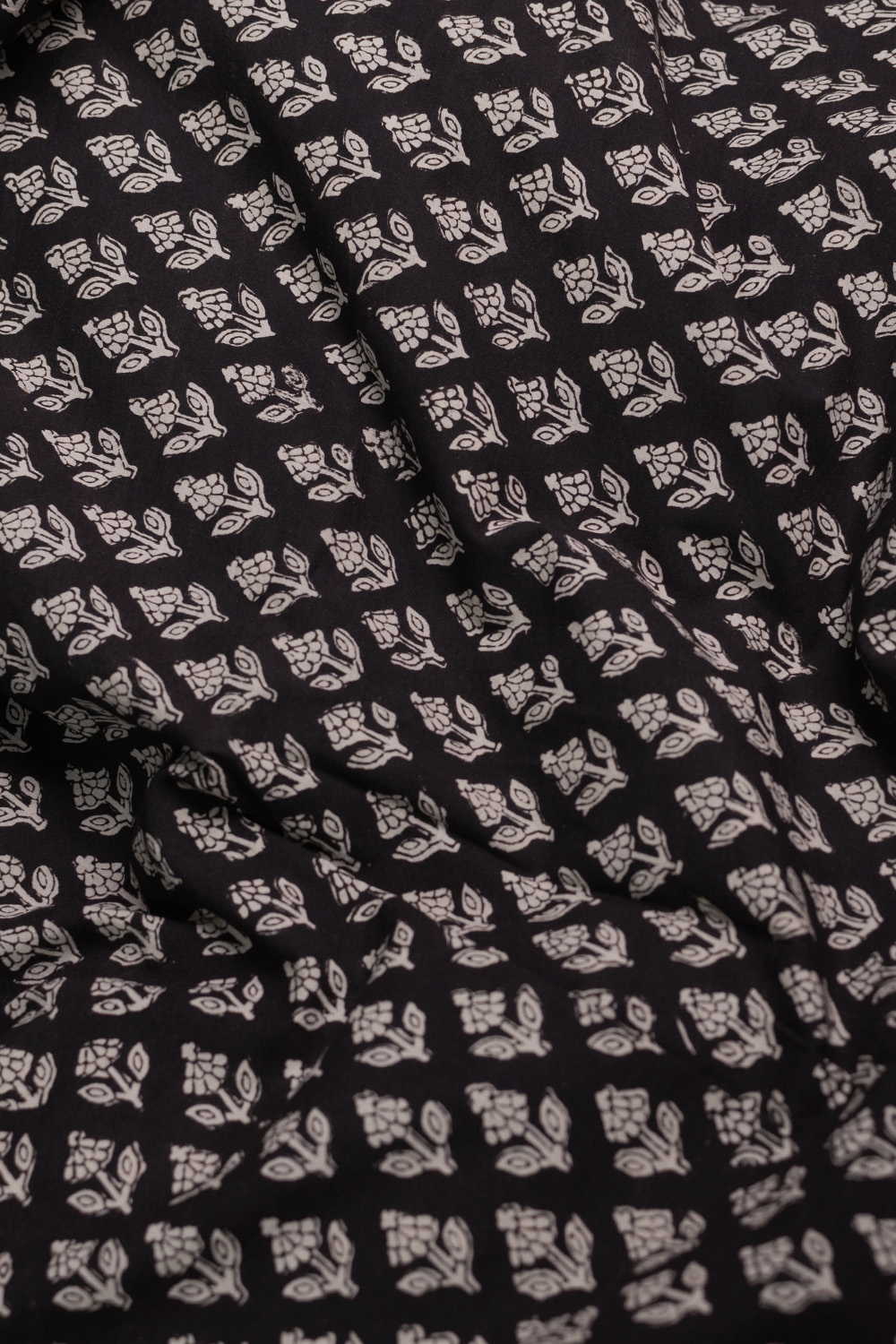 Florets on Black Bagru Cotton Fabric - Image 3
