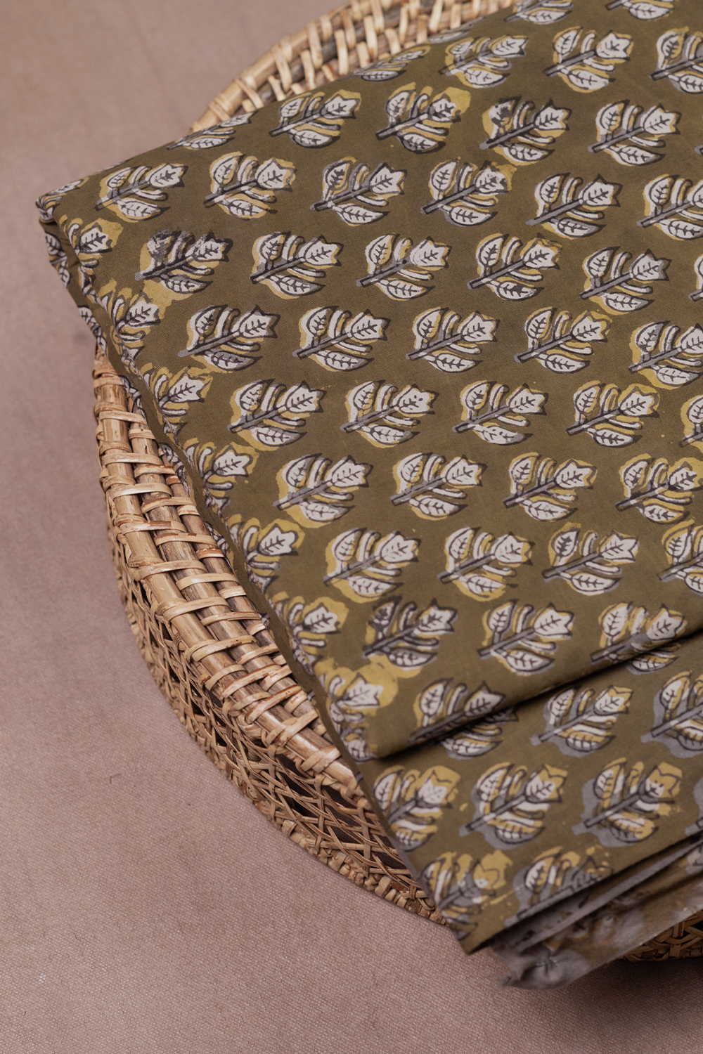 Olive Green Bagru Cotton Fabric