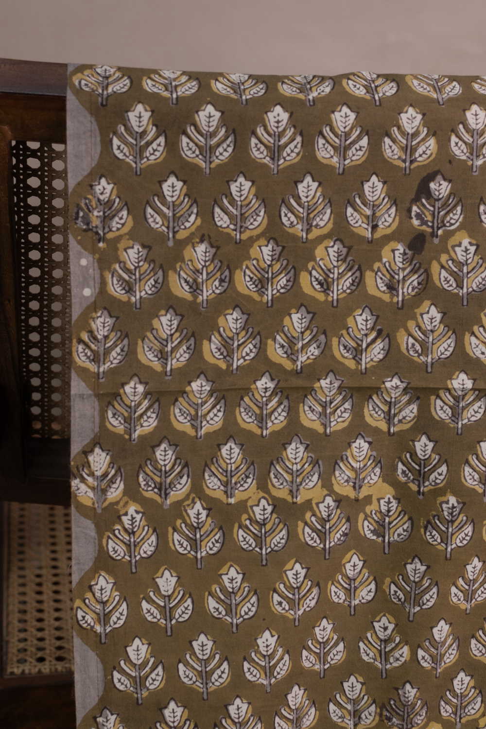 Olive Green Bagru Cotton Fabric - Image 2