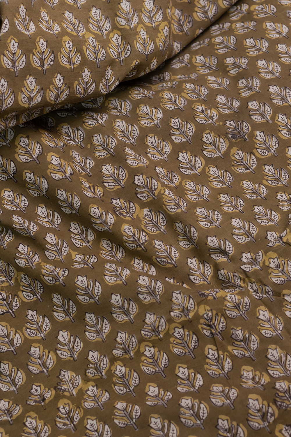 Olive Green Bagru Cotton Fabric - Image 3