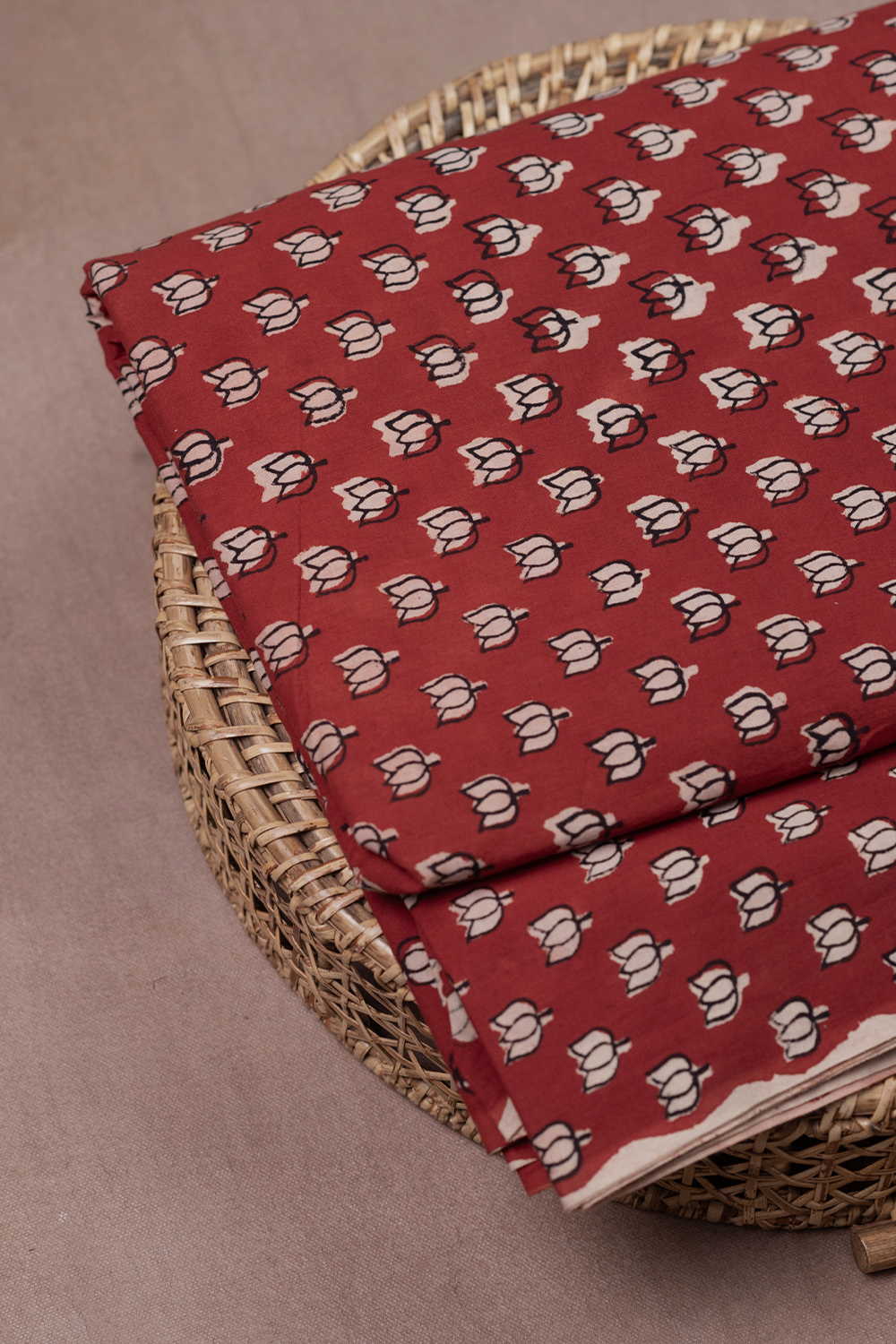 Lotus - Maroon Bagru Cotton Fabric - Image 2