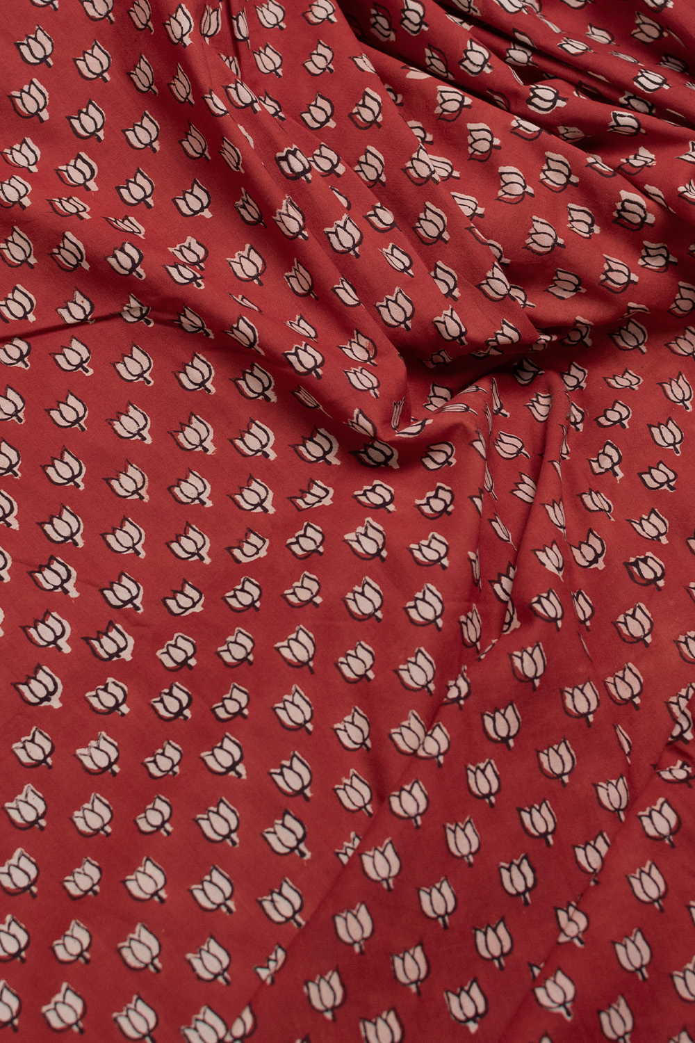Lotus - Maroon Bagru Cotton Fabric - Image 3