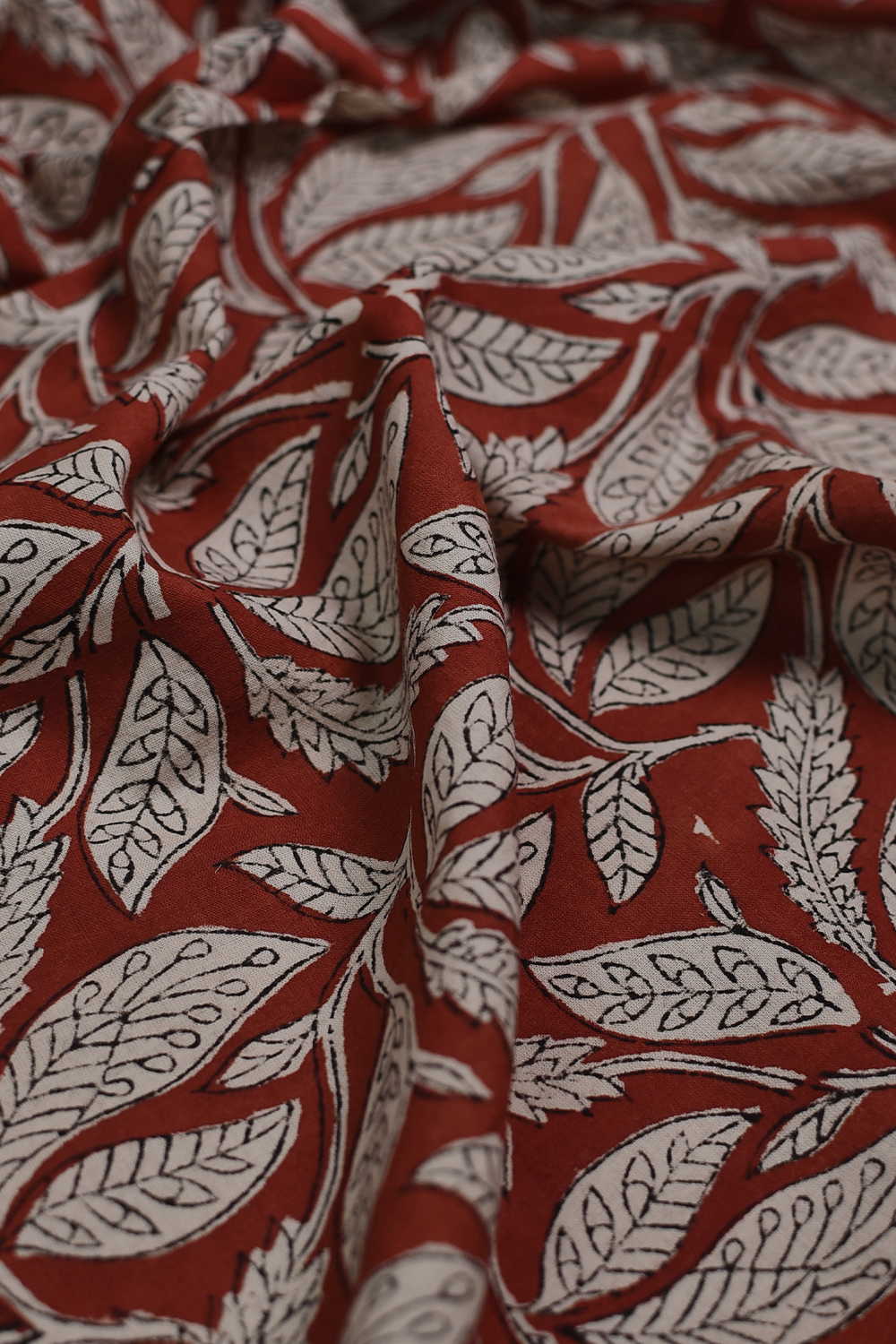 Leafy Pattern on Maroon Bagru Cotton Fabric - Image 3