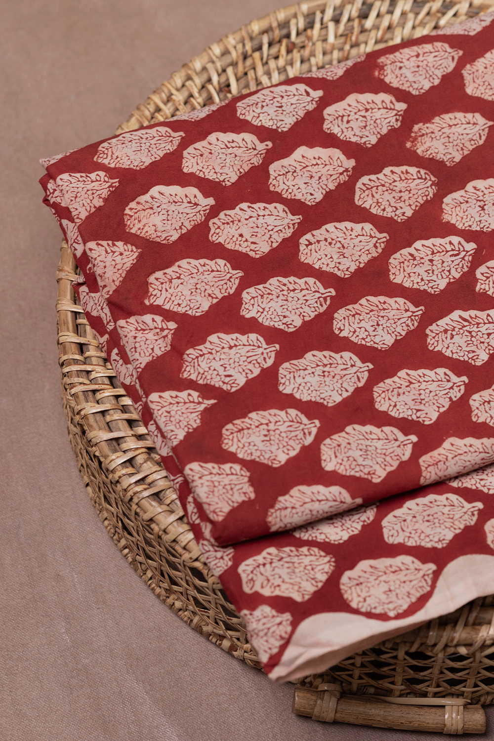 Dark Maroon Bagru Cotton Fabric