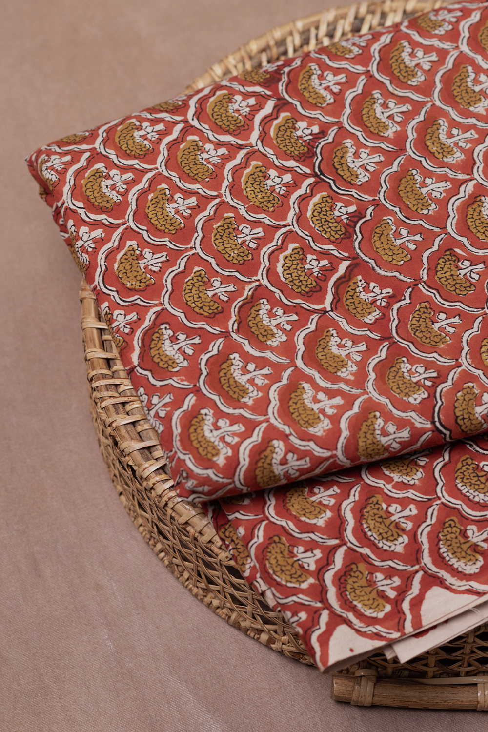 Intricate Maroon Bagru Cotton Fabric