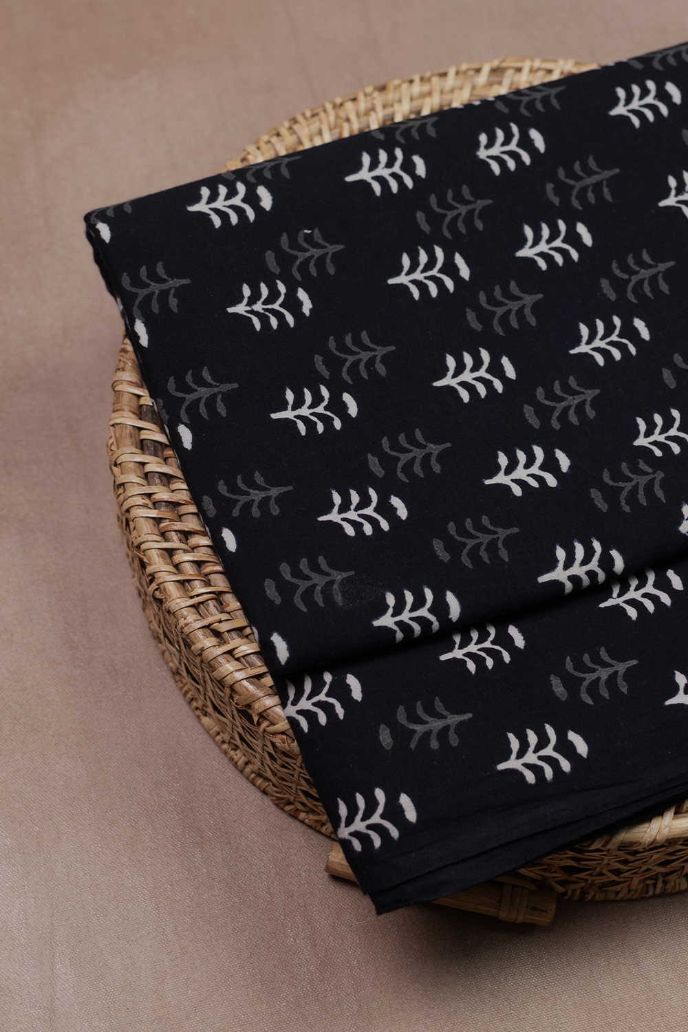 Black with Florets Bagru Cotton Fabric - Image 2