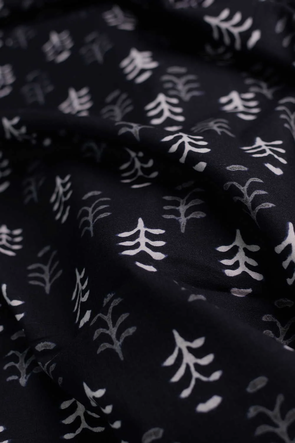 Black with Florets Bagru Cotton Fabric - Image 3