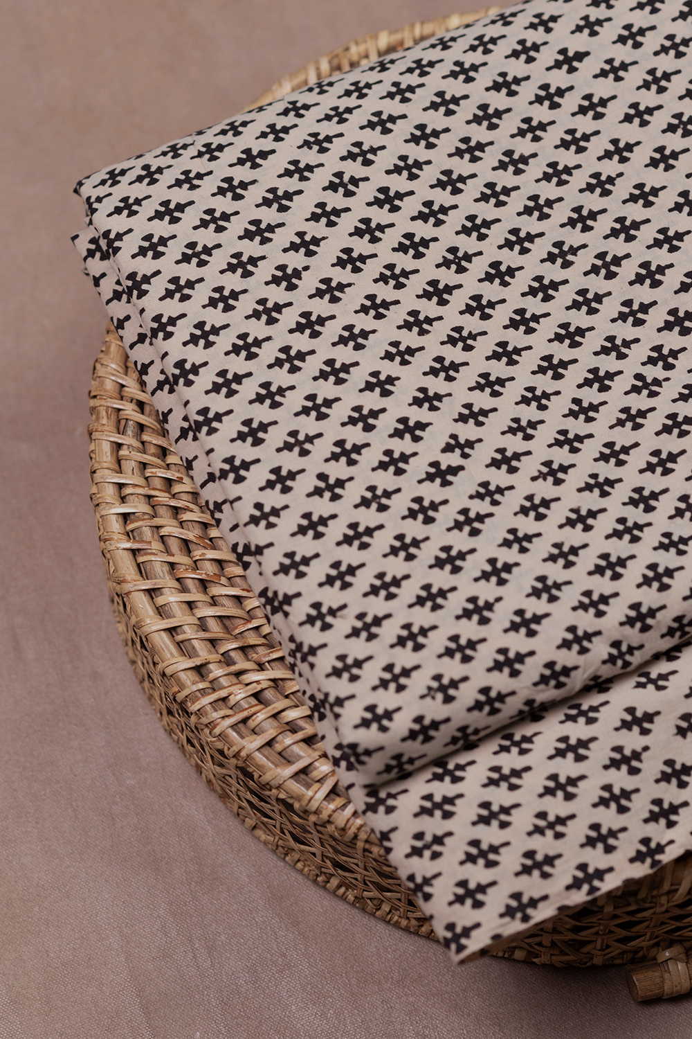 Cream with Motifs Bagru Cotton Fabric - Image 2