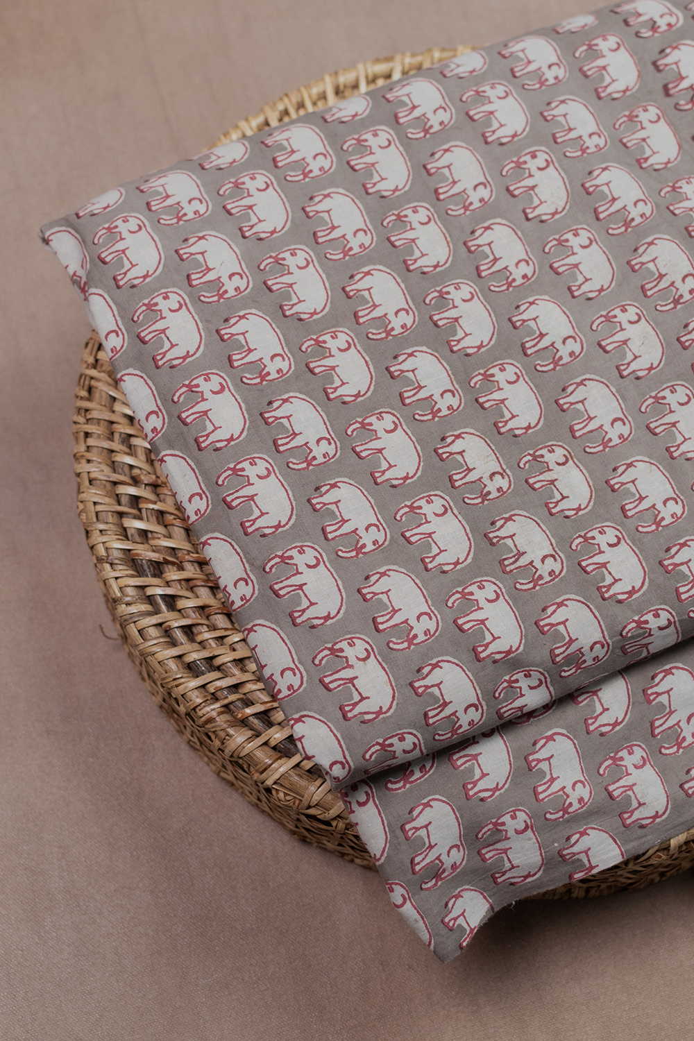 Grey with Elephant Dabu Cotton Fabric - Image 2