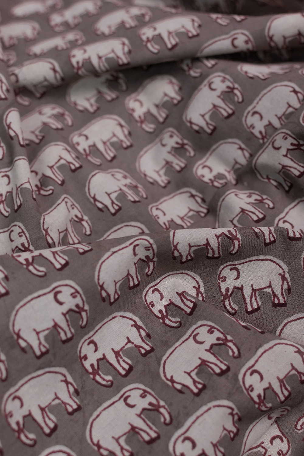 Elephant Motifs Dabu Cotton Fabric - Image 2