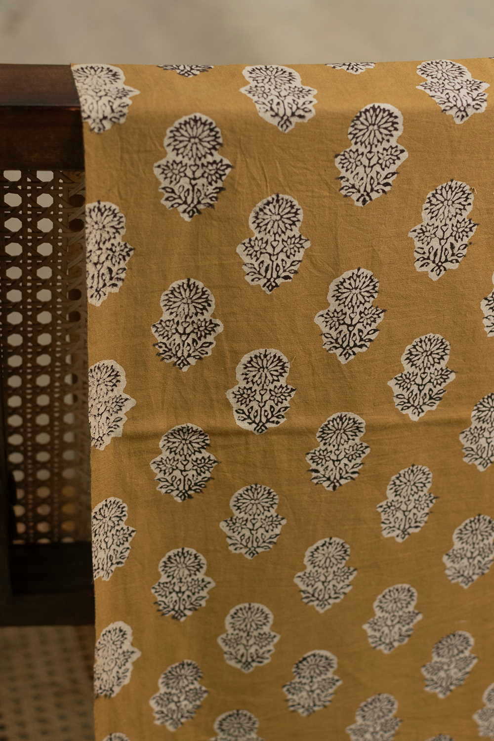 Mustard Yellow Bagru Cotton Fabric - Image 2