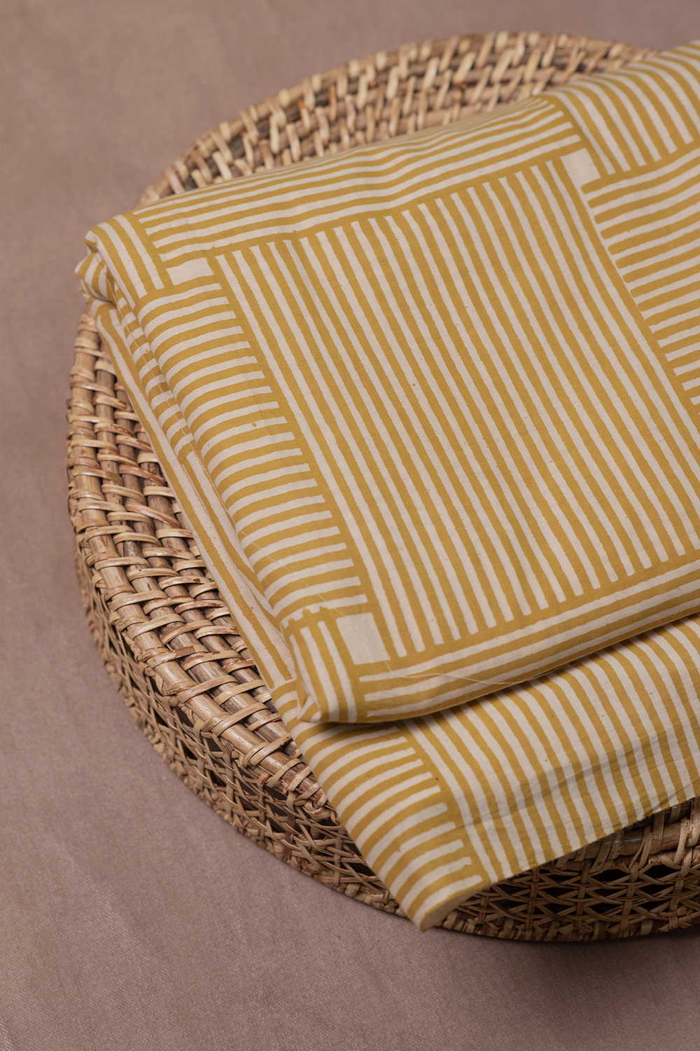 Yellow Lines Pattern Bagru Cotton Fabr