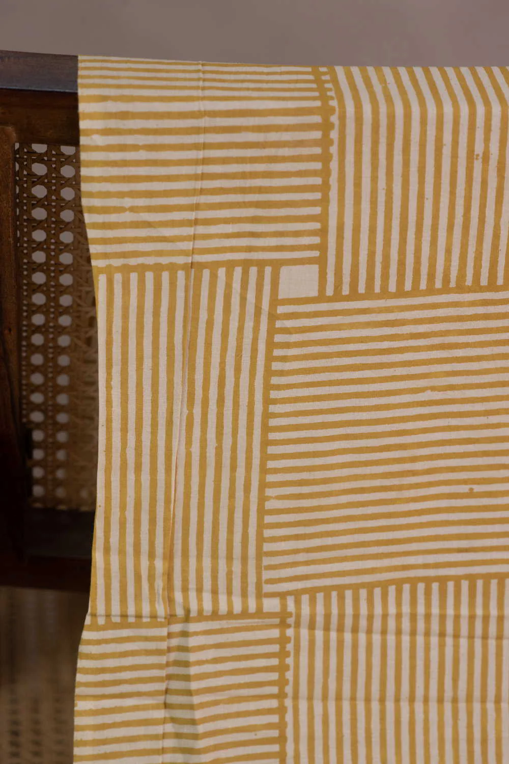 Yellow Lines Pattern Bagru Cotton Fabr - Image 2