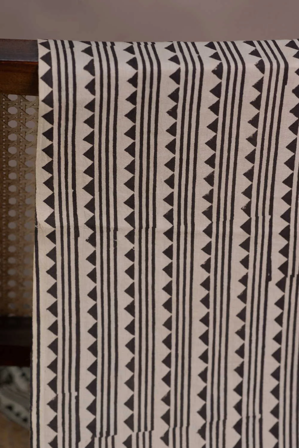 Black Stripe Pattern Bagru Cotton Fabric - Image 2