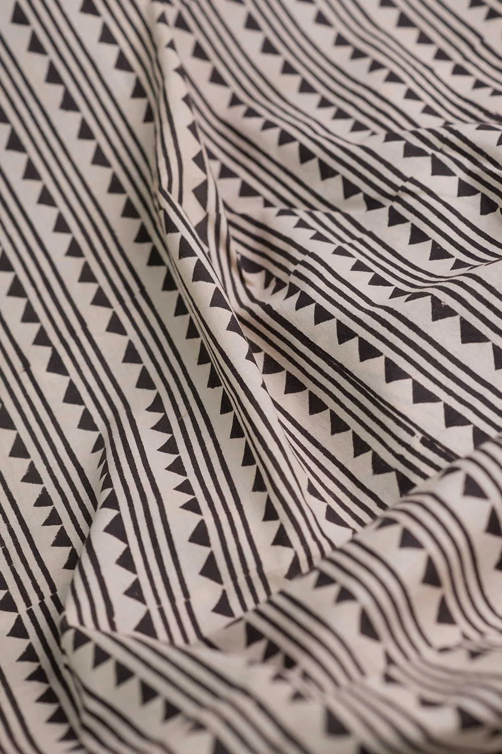 Black Stripe Pattern Bagru Cotton Fabric - Image 3