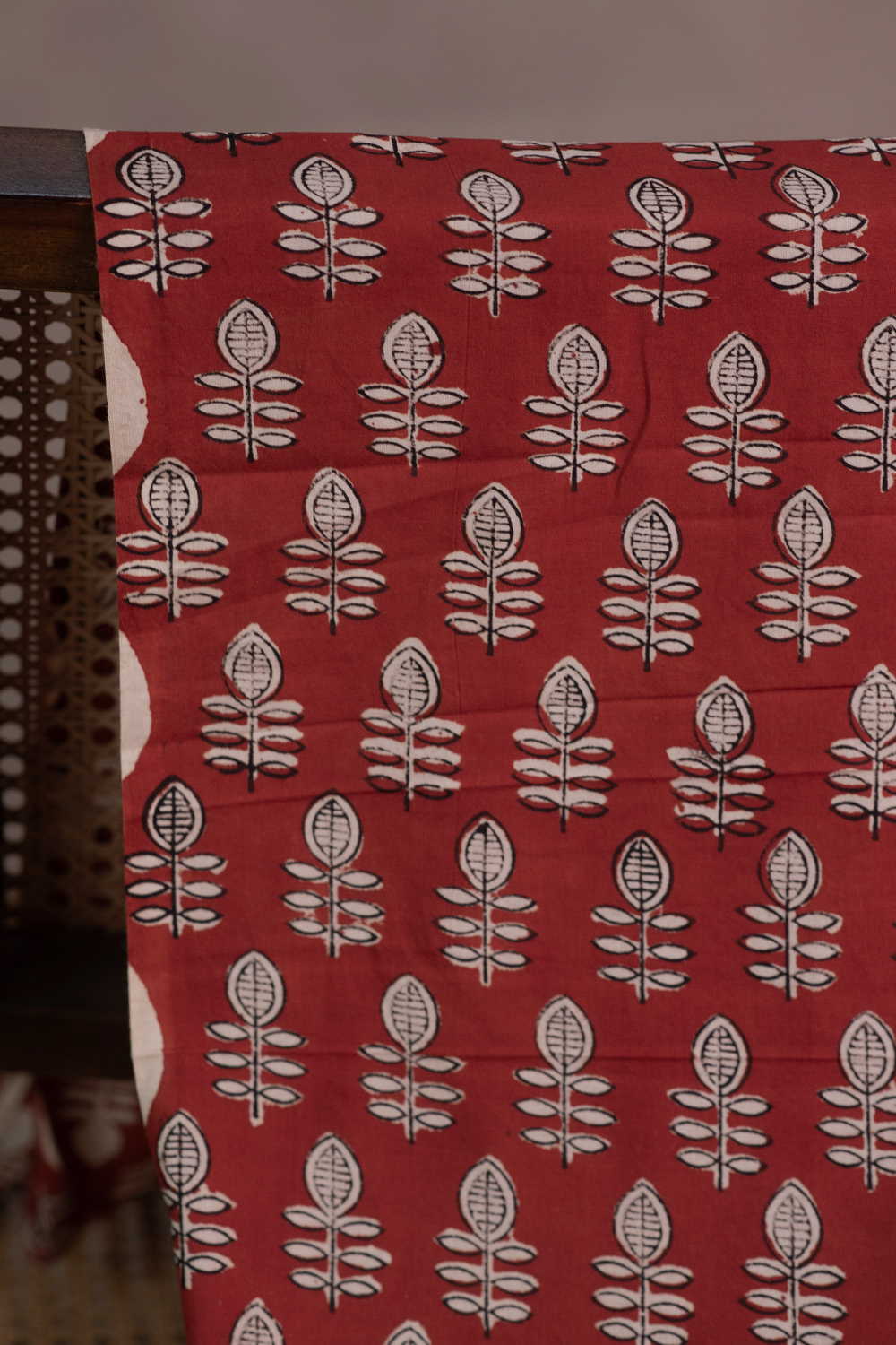 Dark MAroon with Floral Butta Bagru Cotton Fabric - Image 2