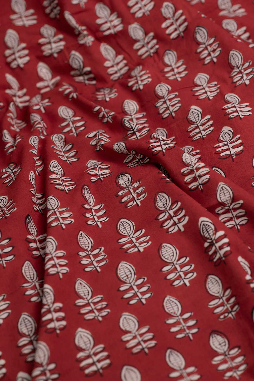 Dark MAroon with Floral Butta Bagru Cotton Fabric - Image 3