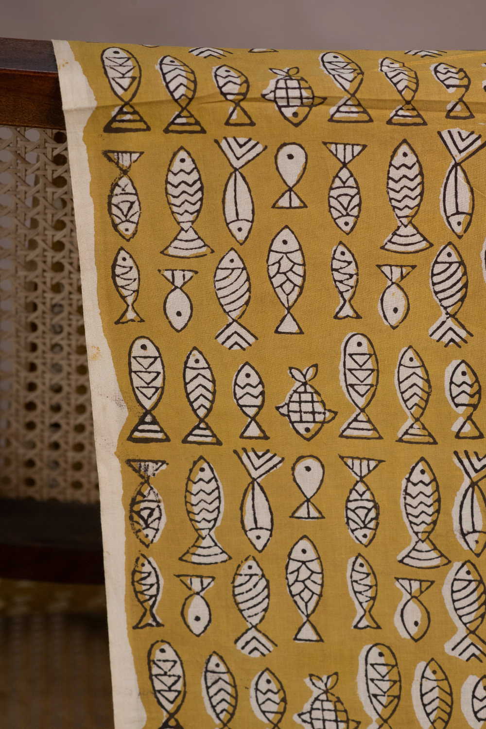 Mustard Marine Bagru Cotton Fabric - Image 2