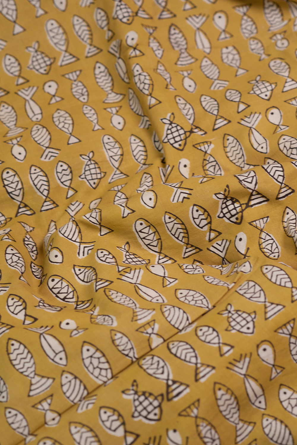 Mustard Marine Bagru Cotton Fabric - Image 3