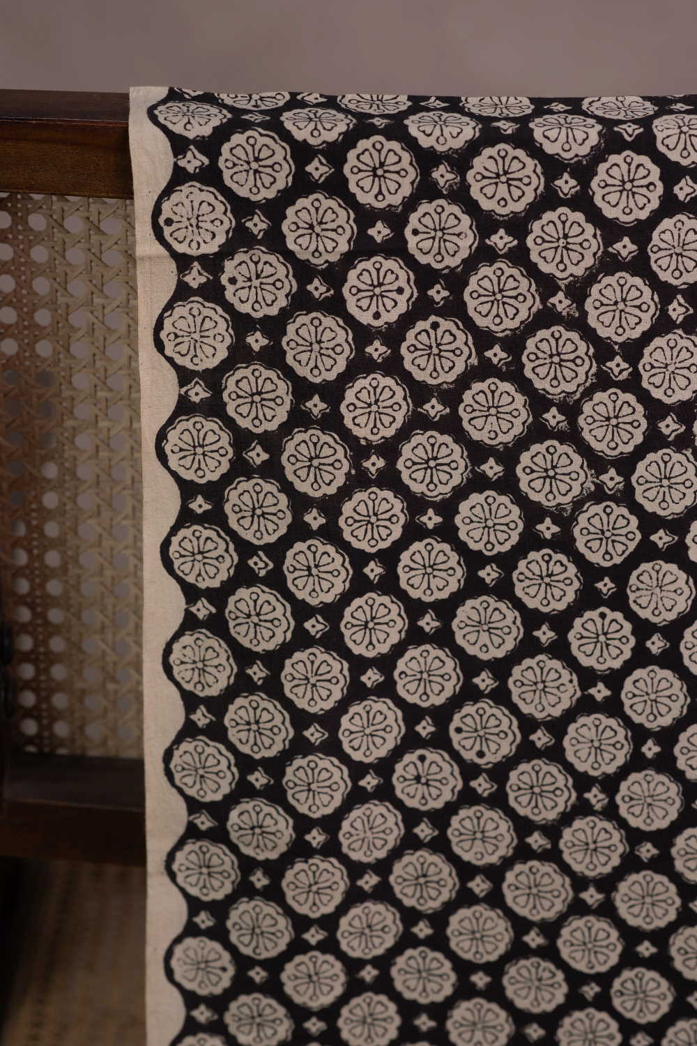 Black - Circle Bagru Cotton Fabric