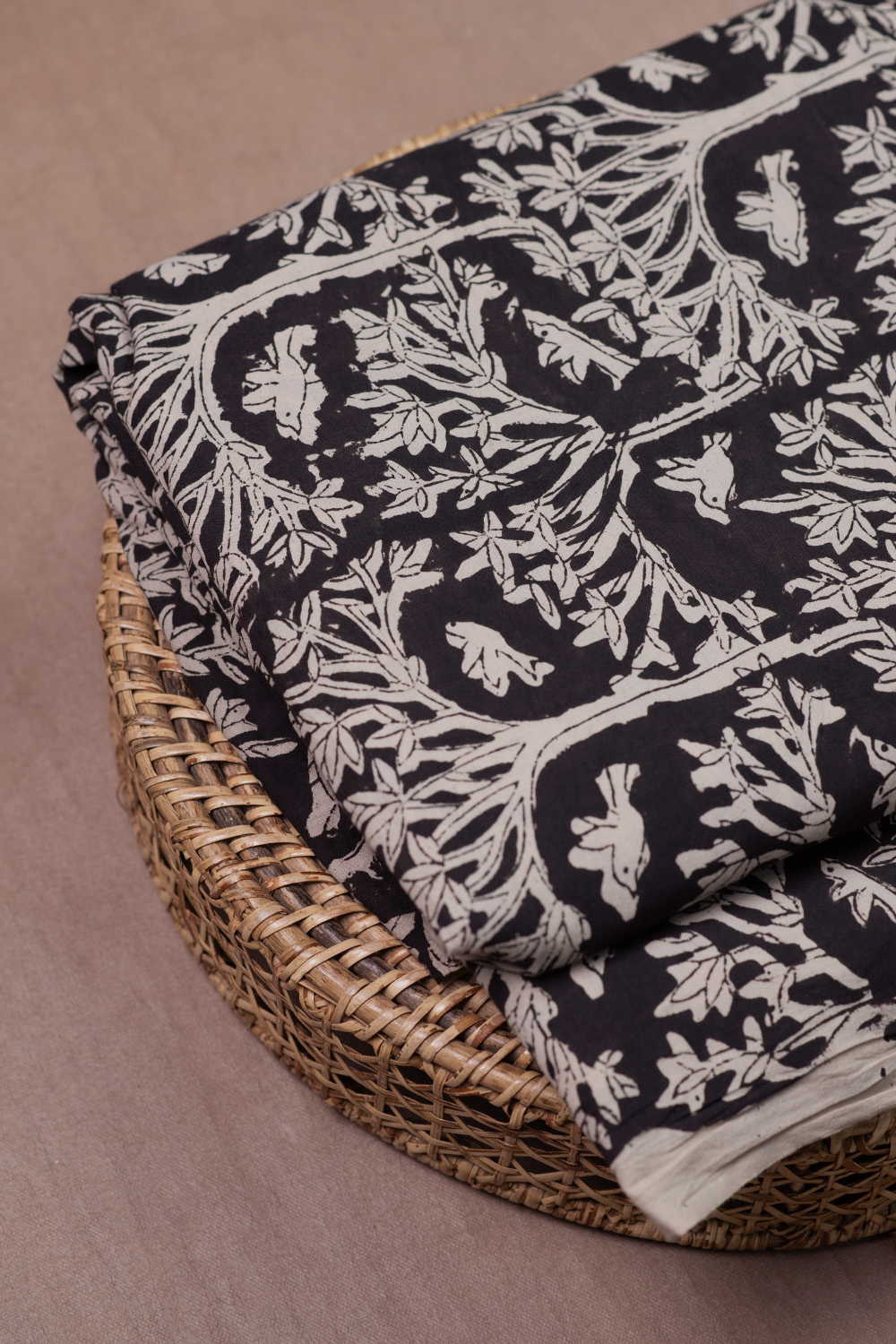 Birds with Trees Bagru Cotton Fabric