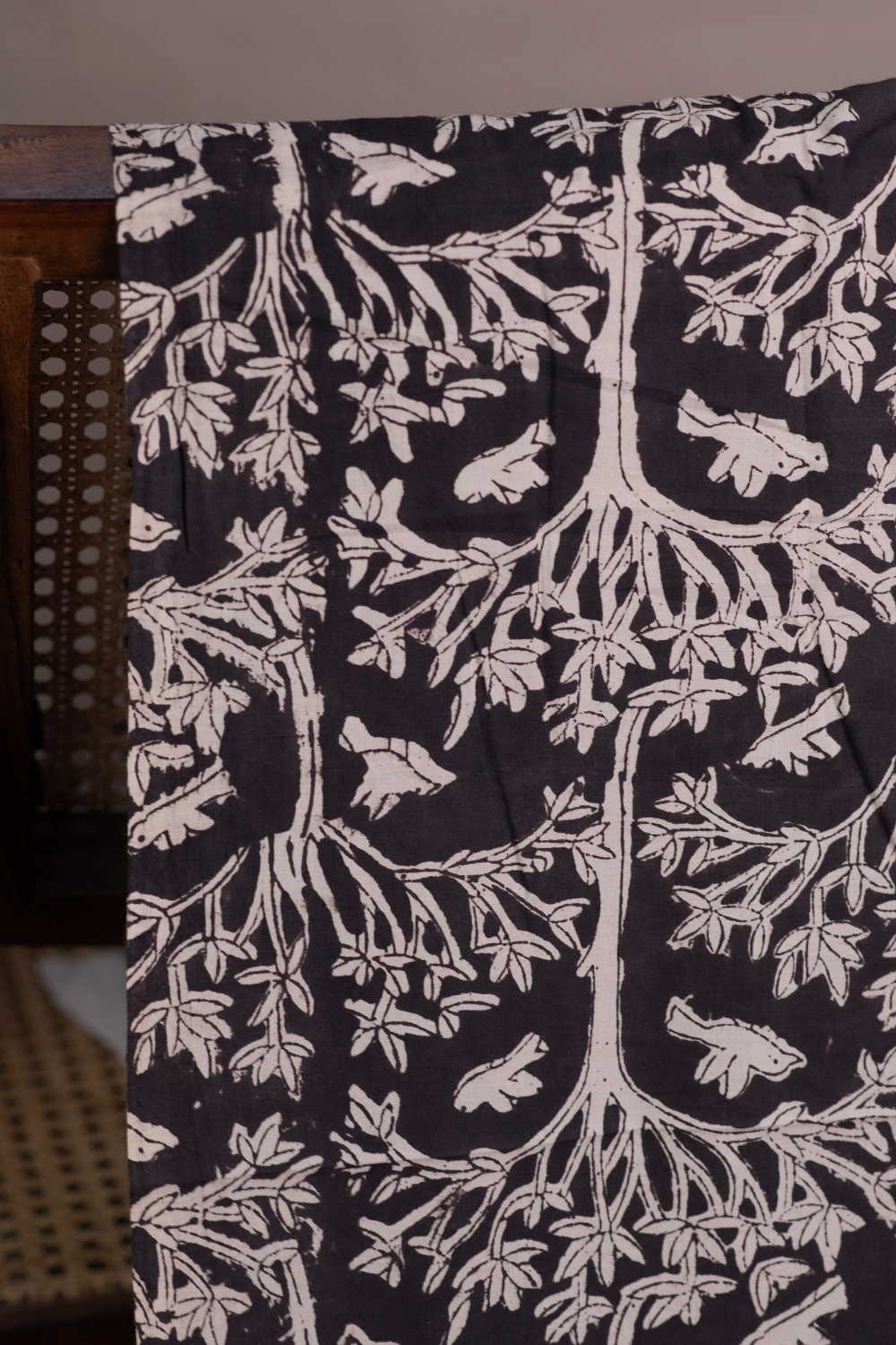 Birds with Trees Bagru Cotton Fabric - Image 2
