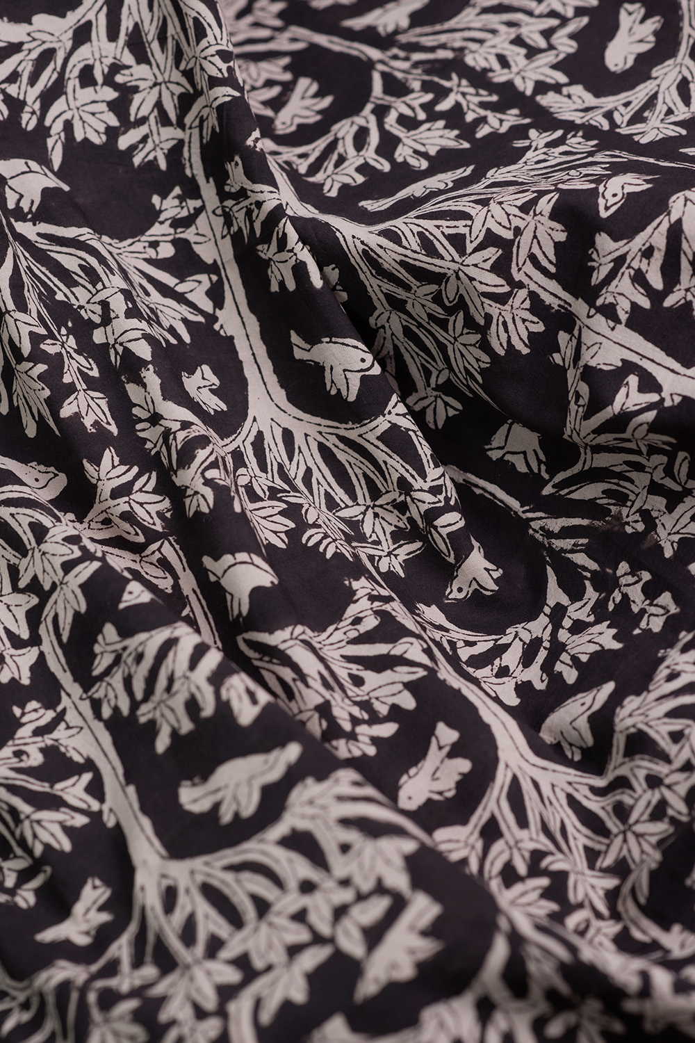 Birds with Trees Bagru Cotton Fabric - Image 3