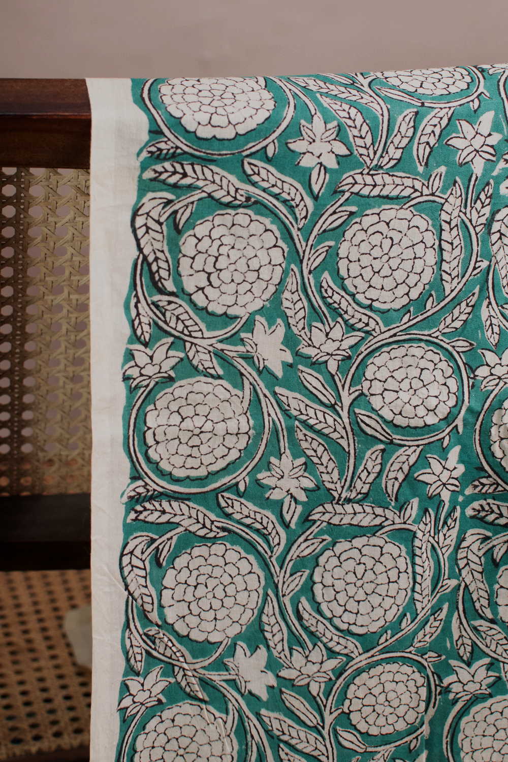 Cluster Floral on Green Bagru Cotton Fabric