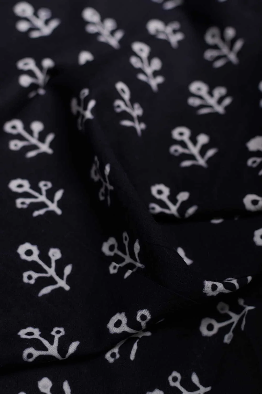 Black with Florets Bagru Cotton Fabric - Image 3