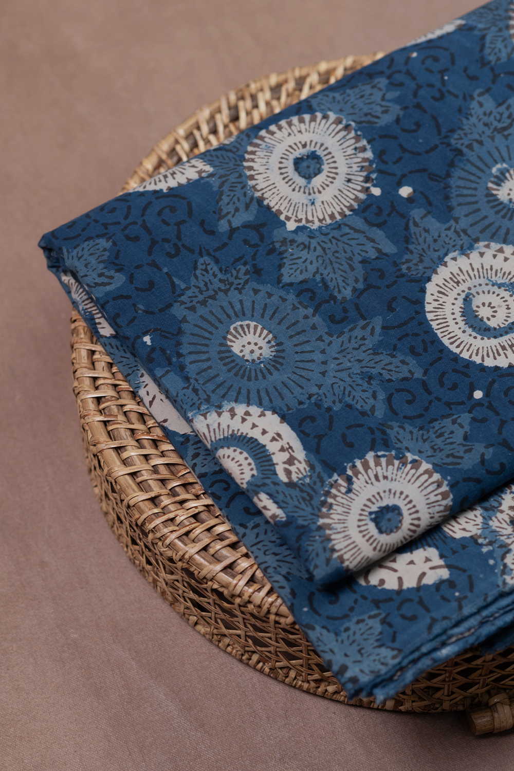 Indigo - Florals Block Printed Cotton Fabric
