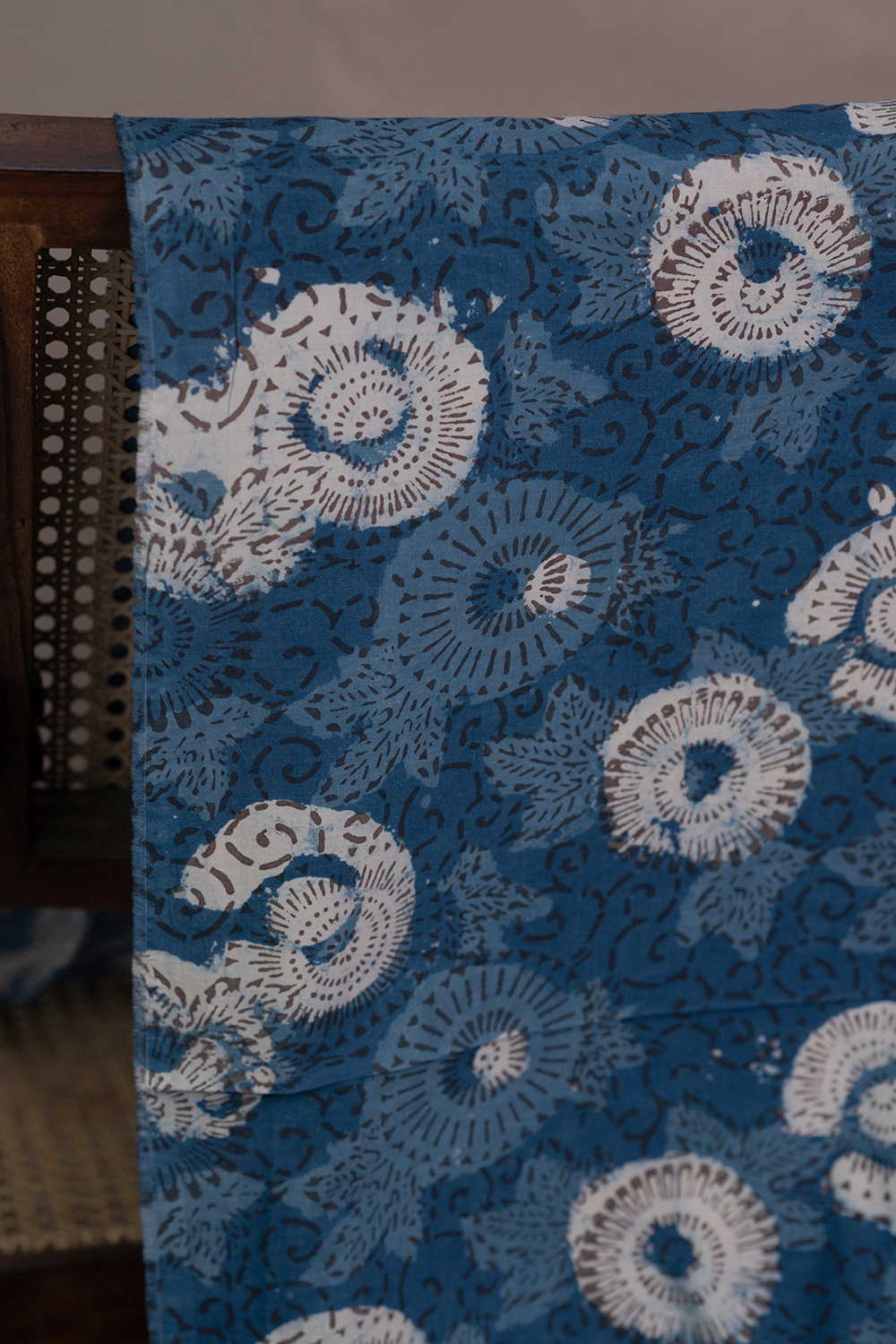 Indigo - Florals Block Printed Cotton Fabric - Image 2