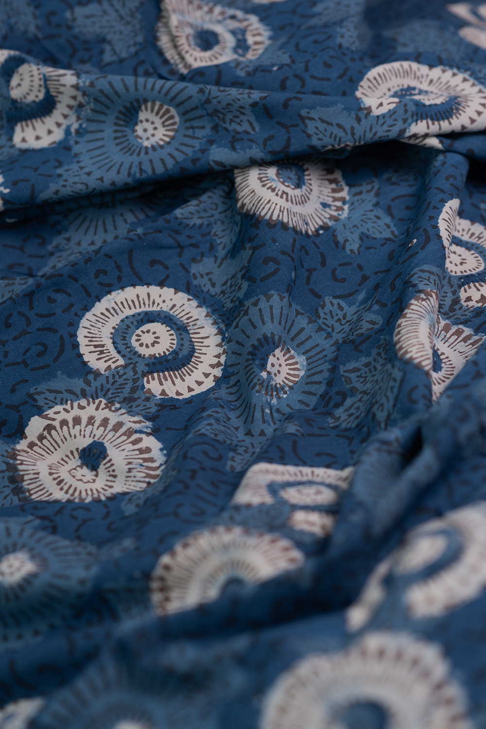 Indigo - Florals Block Printed Cotton Fabric - Image 3
