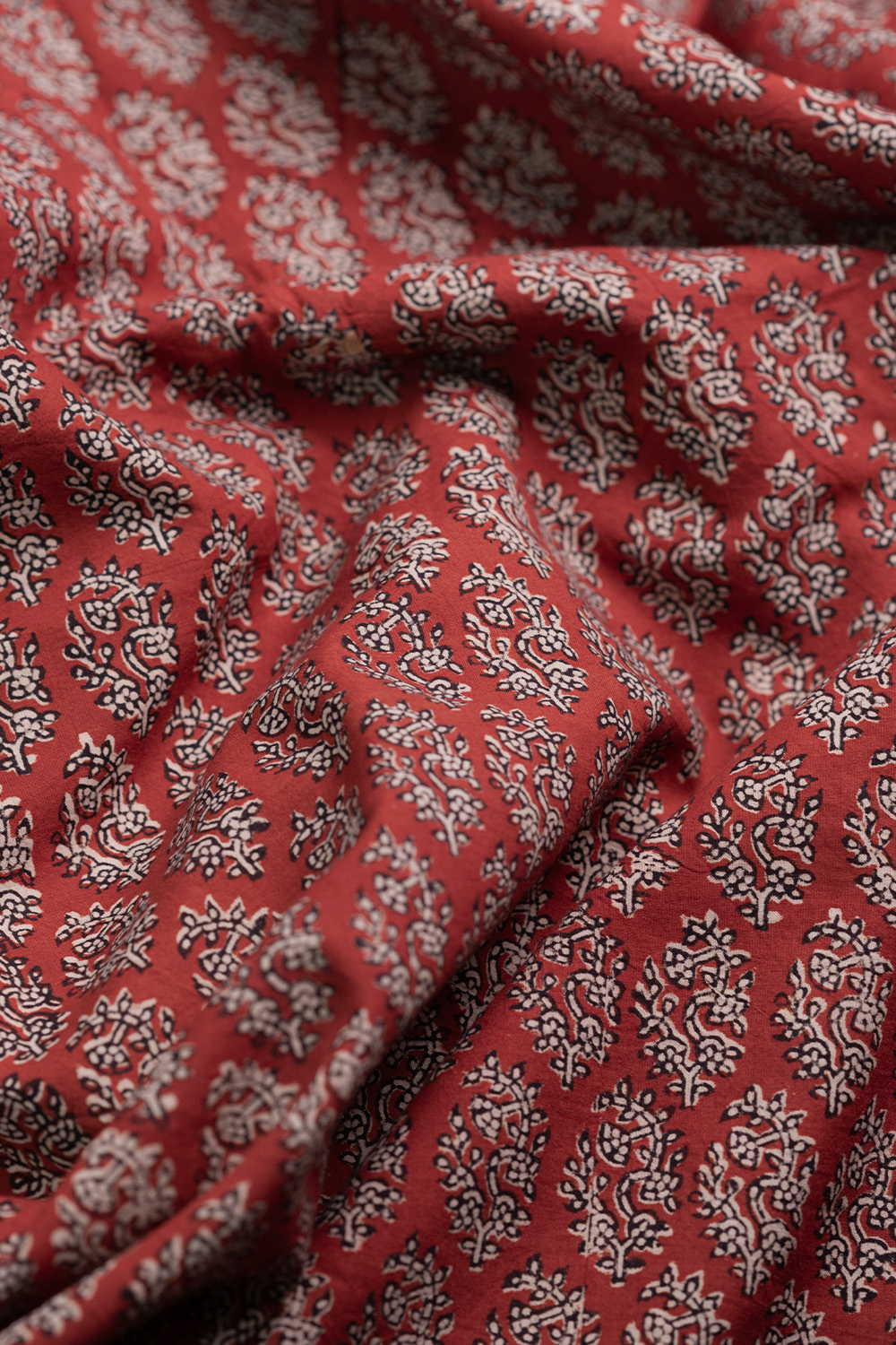 Florets - Dark Maroon Bagru Cotton Fabric - Image 3