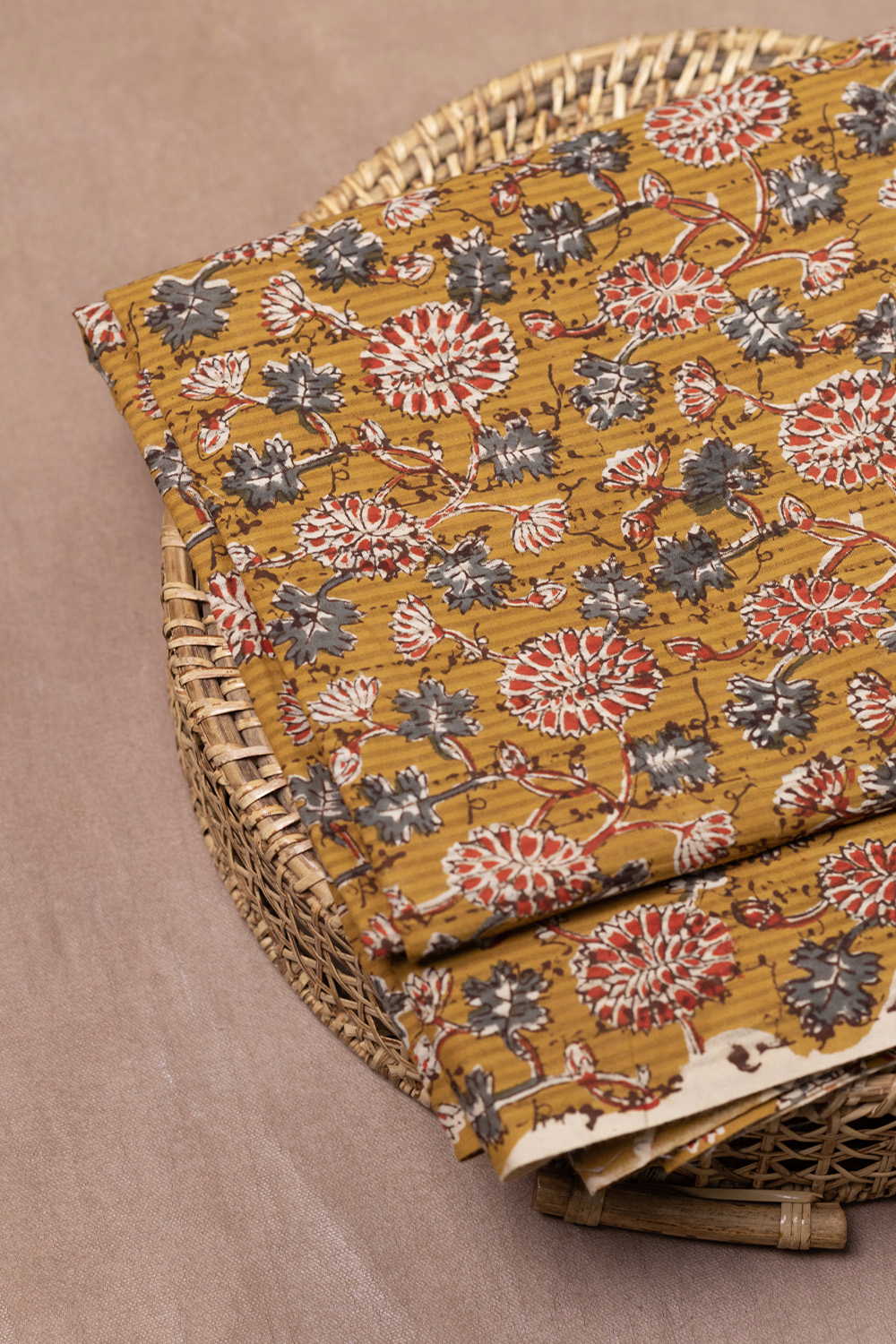 Floral Pattern on Yellow Bagru Cotton Fabric