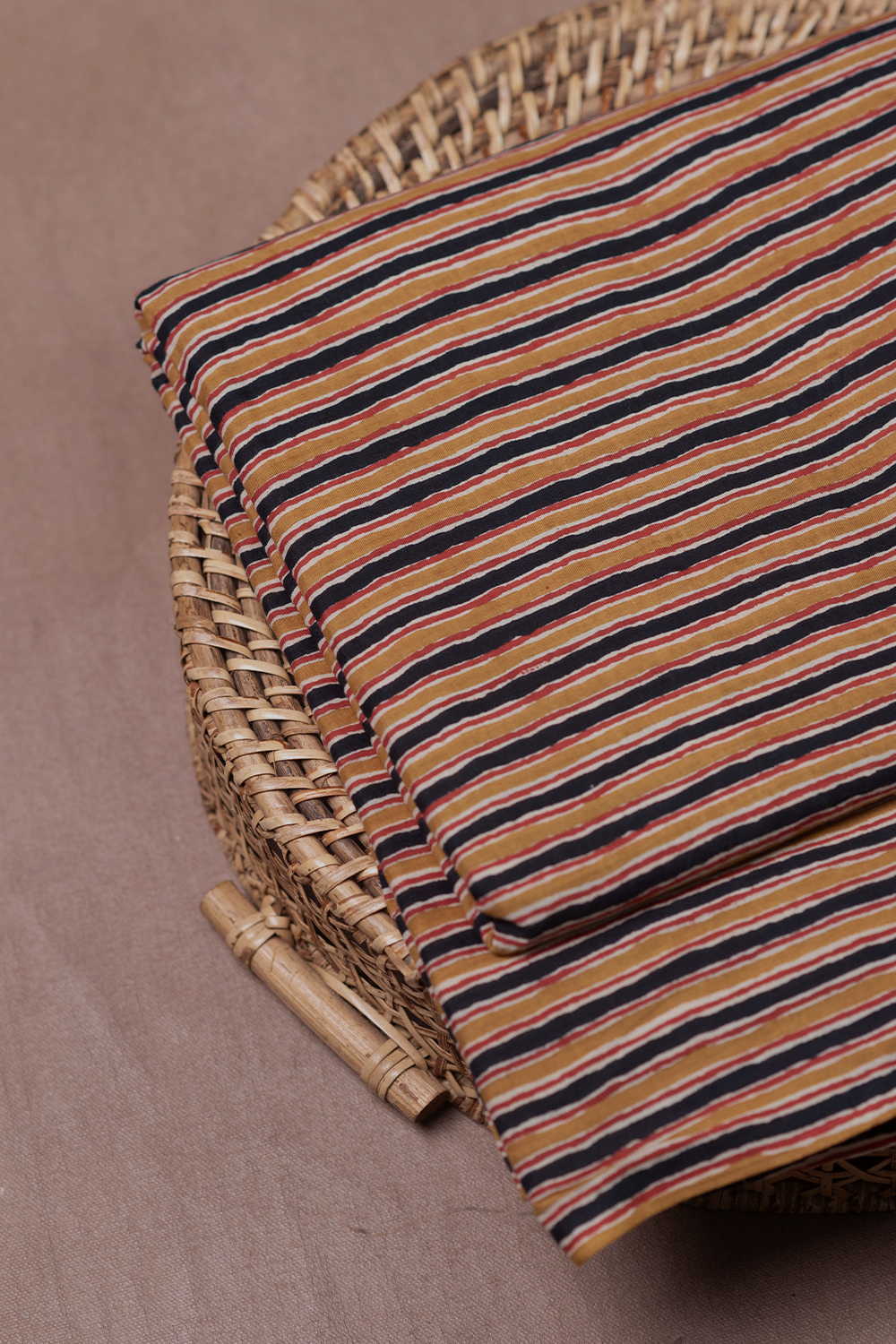 Yellow & Black Stripe Bagru Cotton Fabric