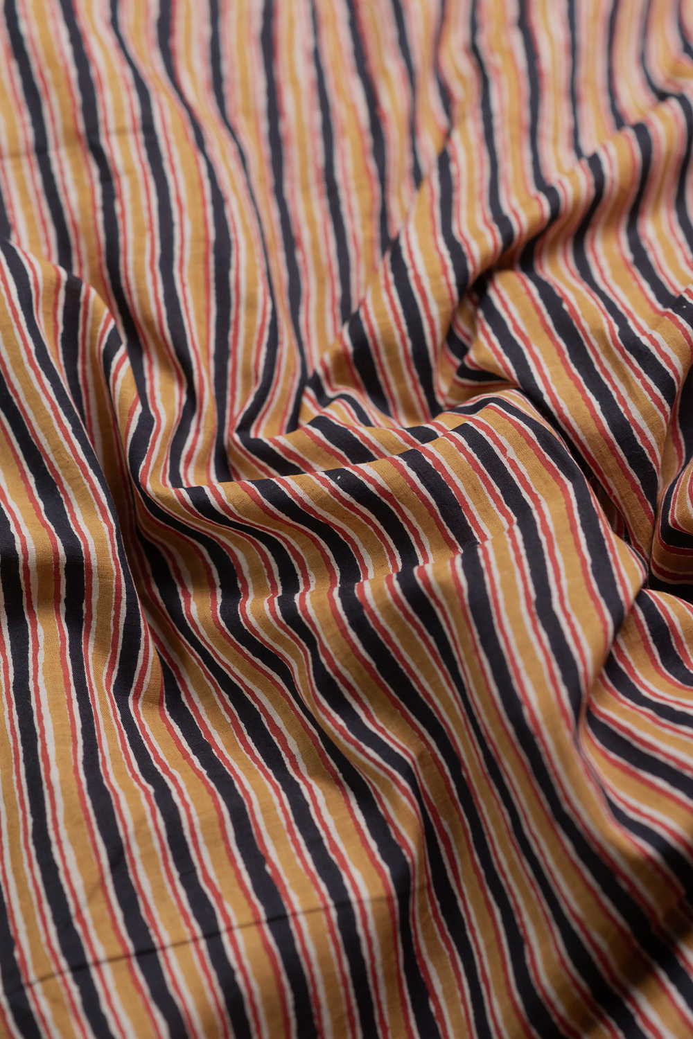 Yellow & Black Stripe Bagru Cotton Fabric - Image 2