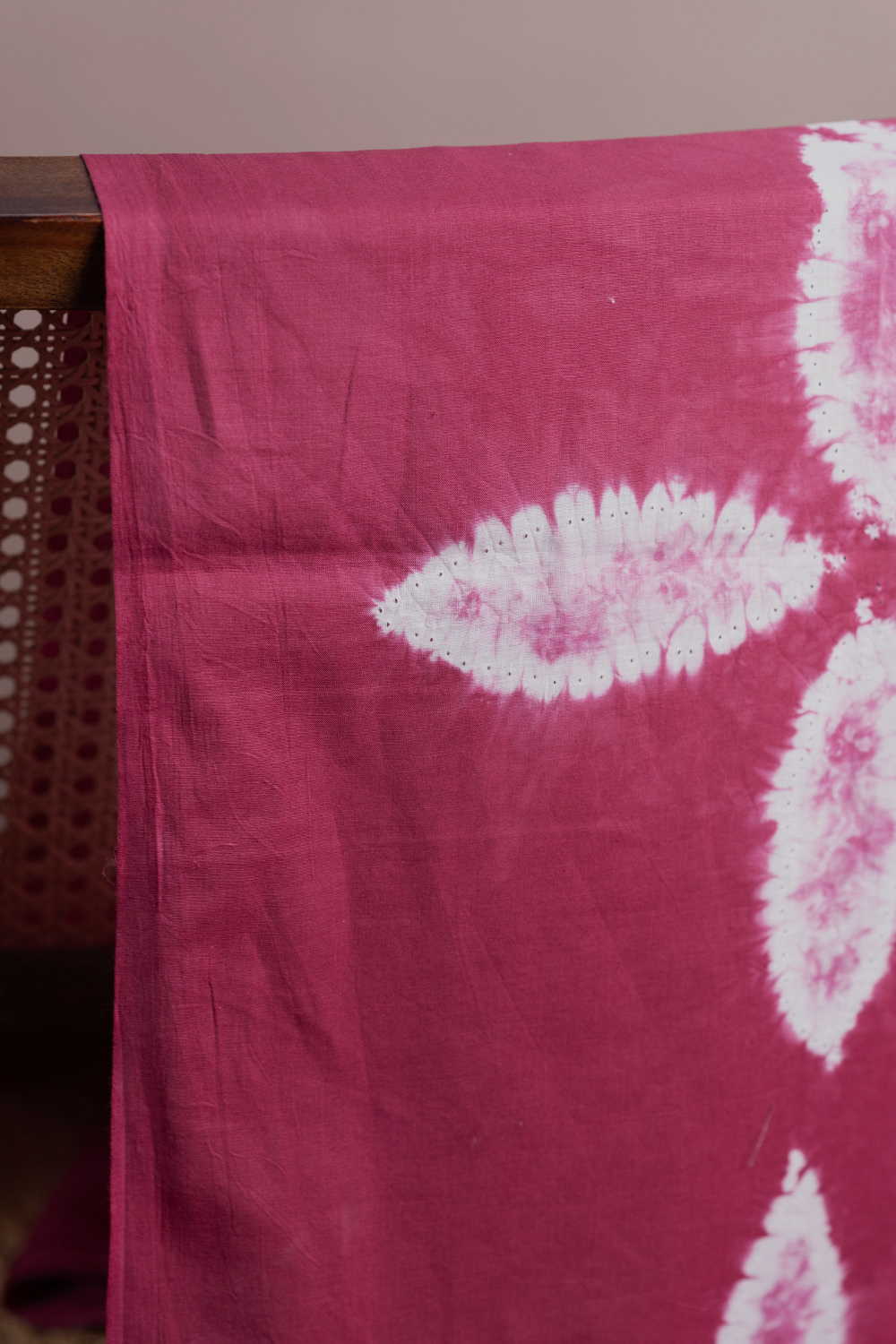 Ceriese Pink Shibori Block Printed Cotton Fabric