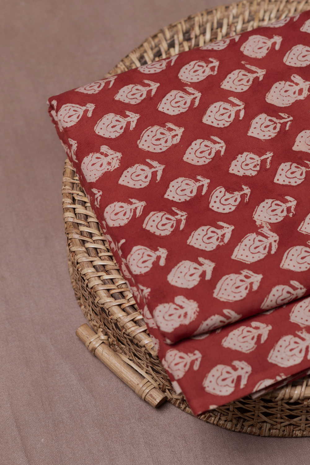 Motifs - Maroon Bagru Cotton Fabric - Image 3