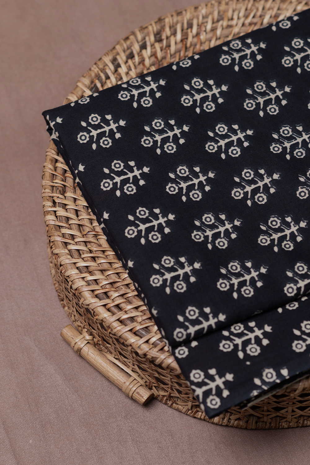 Floral Butta on Faded Black Bagru Cotton Fabric