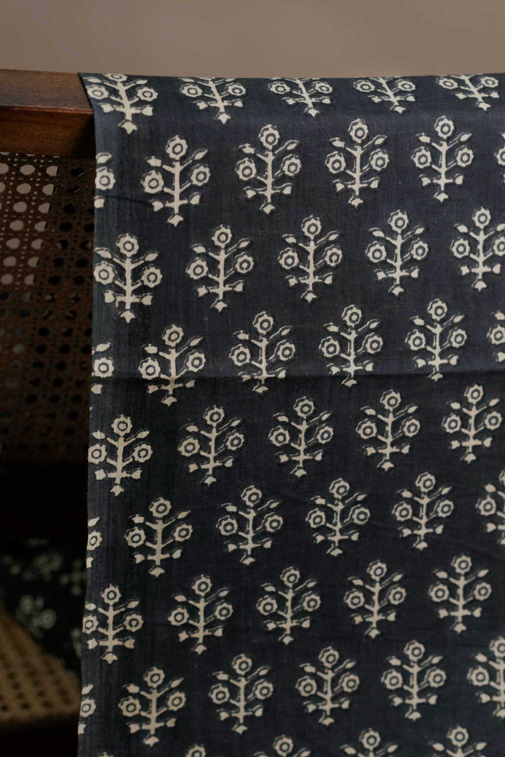 Floral Butta on Faded Black Bagru Cotton Fabric - Image 2