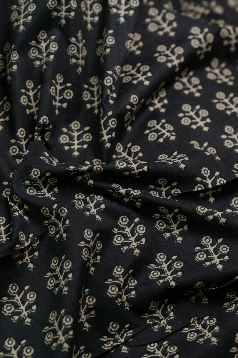 Floral Butta on Faded Black Bagru Cotton Fabric - Image 3
