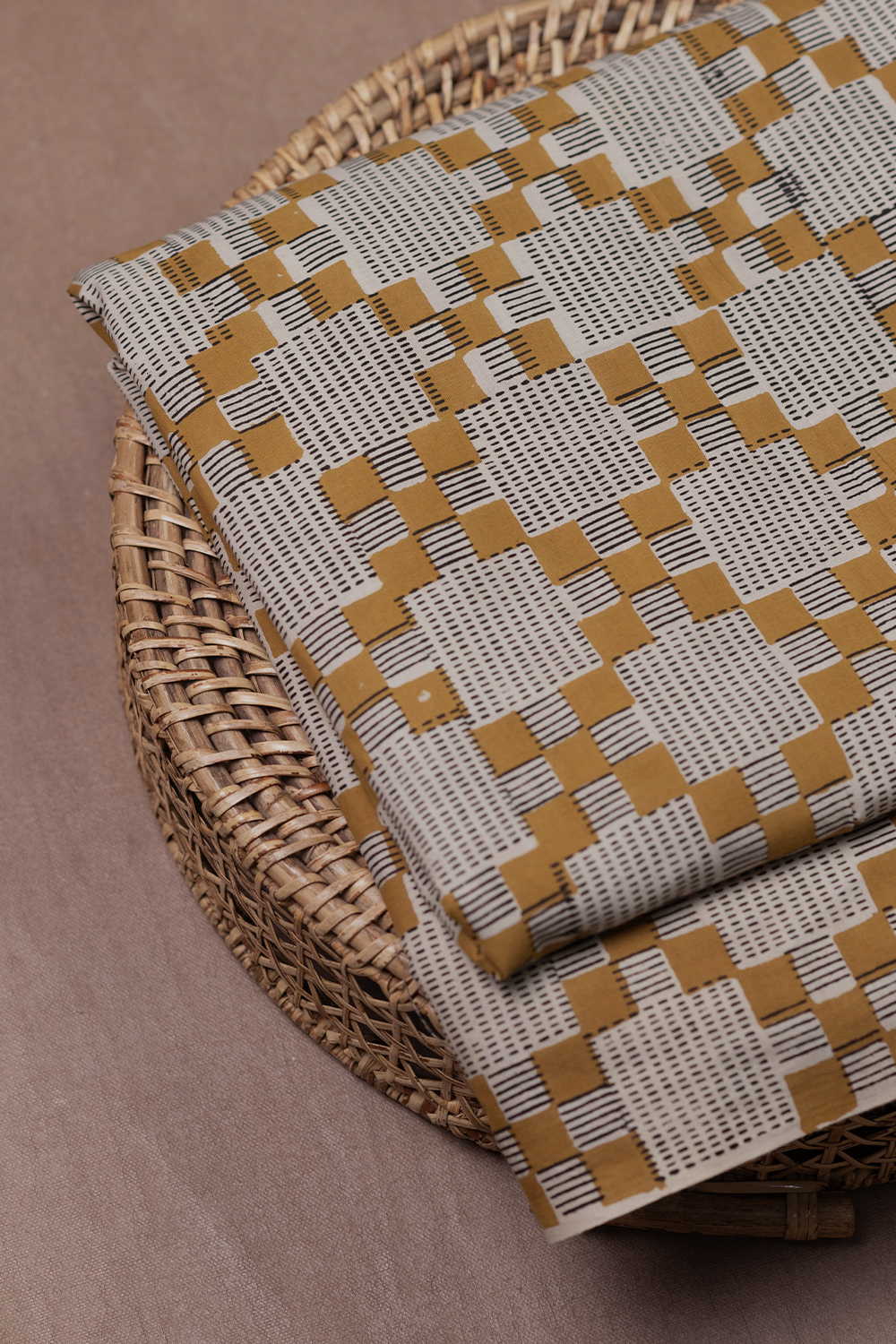 Mustard Mosaic Bagru Cotton Fabric