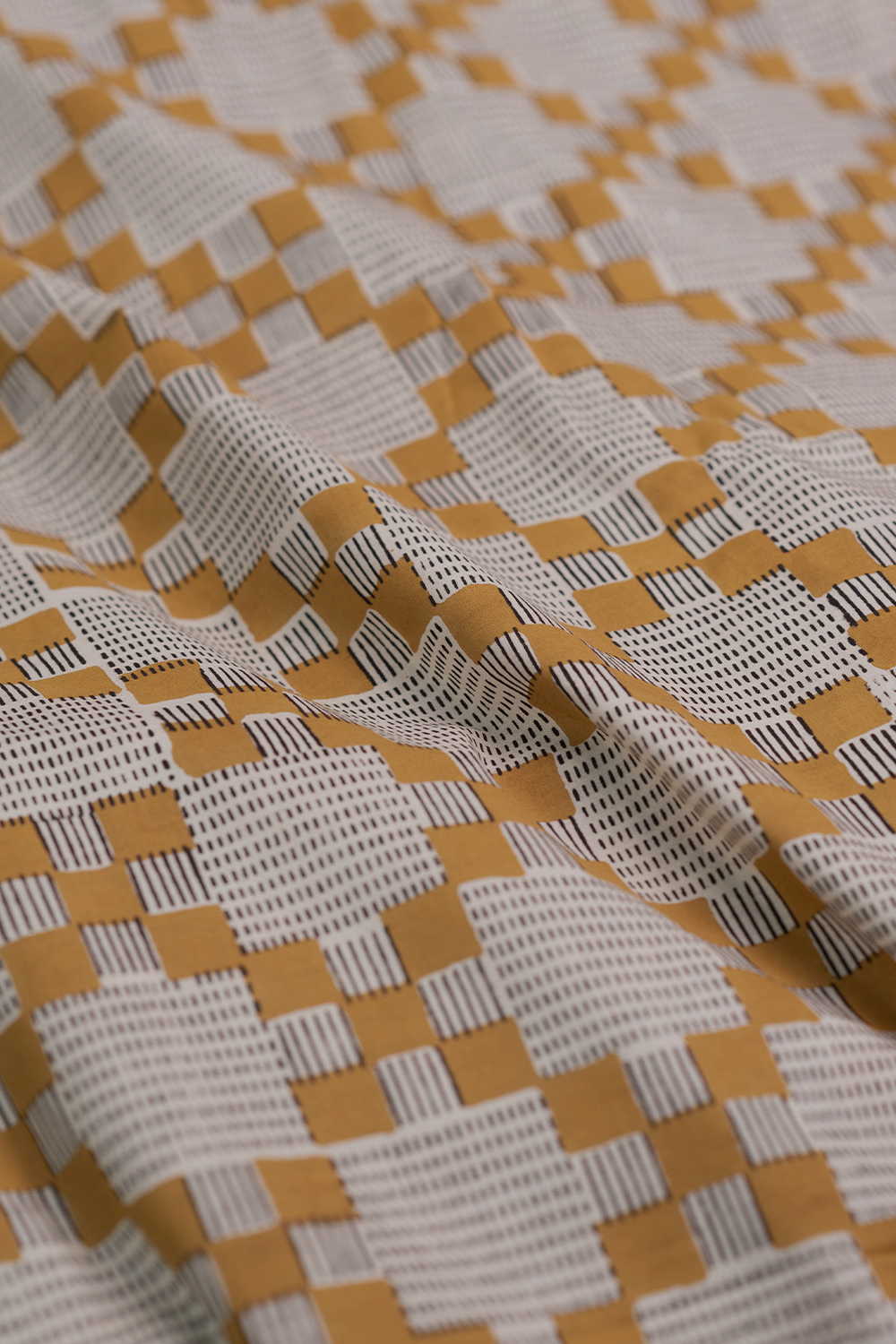 Mustard Mosaic Bagru Cotton Fabric - Image 3