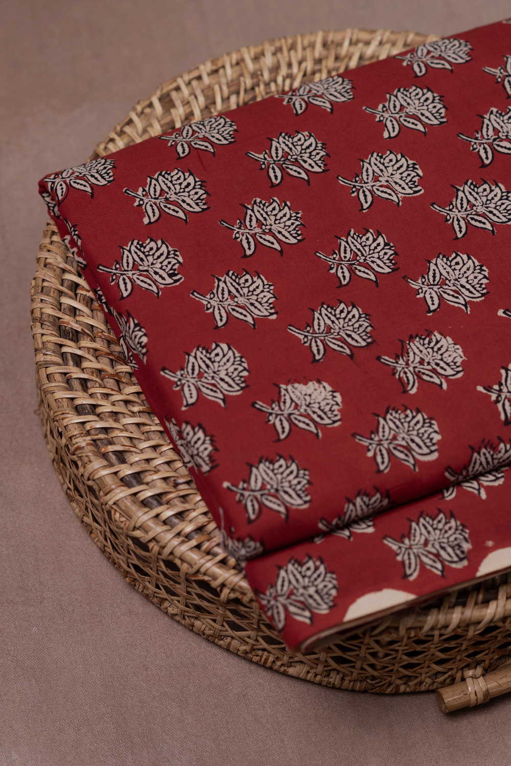 Dark Maroon Bagru Cotton Fabric
